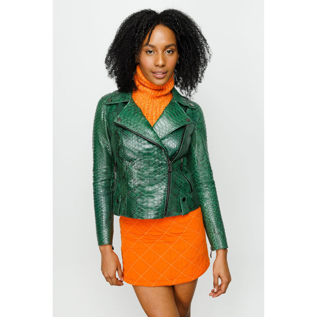 The Pythn Skin Green Leather Women Jacket