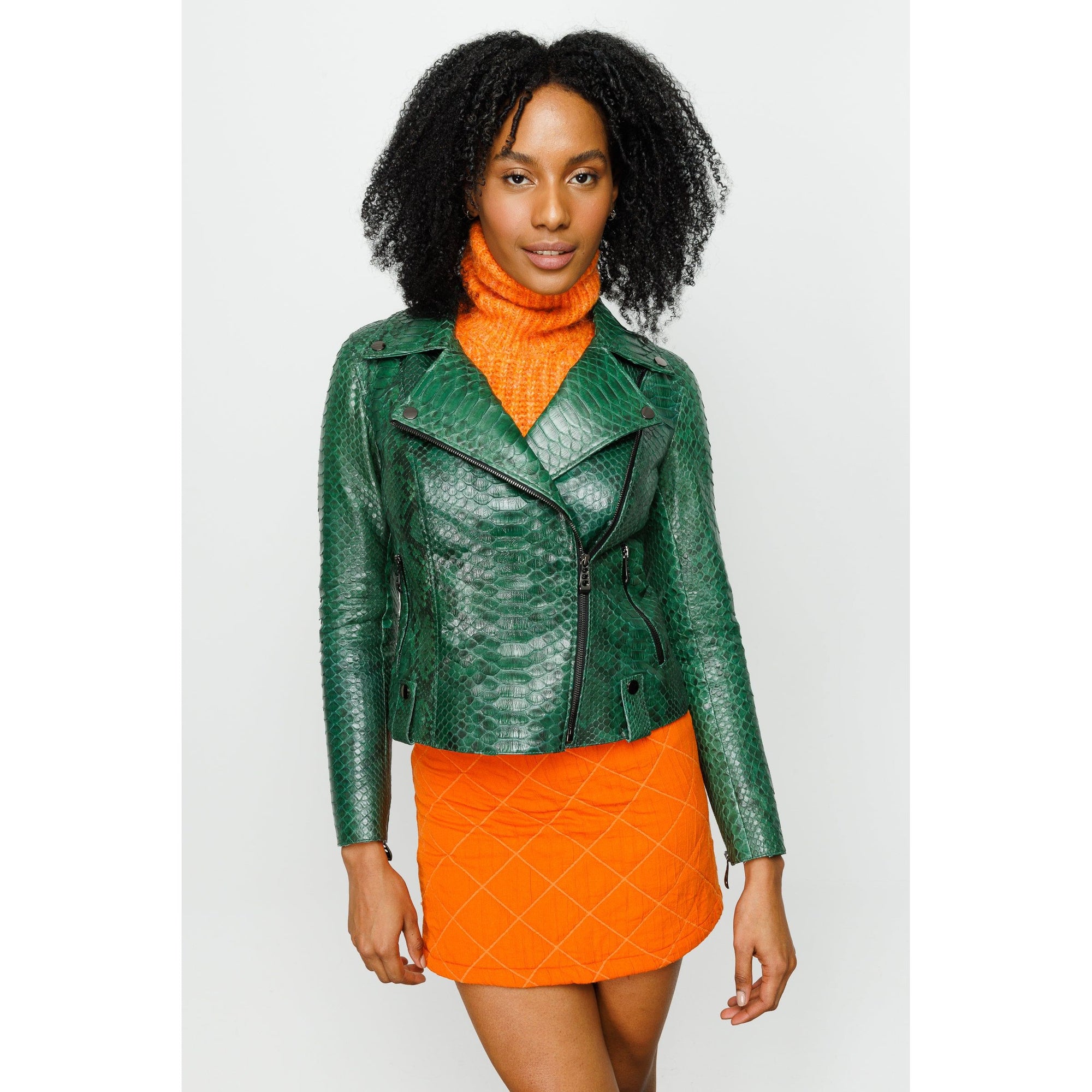 The Pythn Skin Green Leather Women Jacket