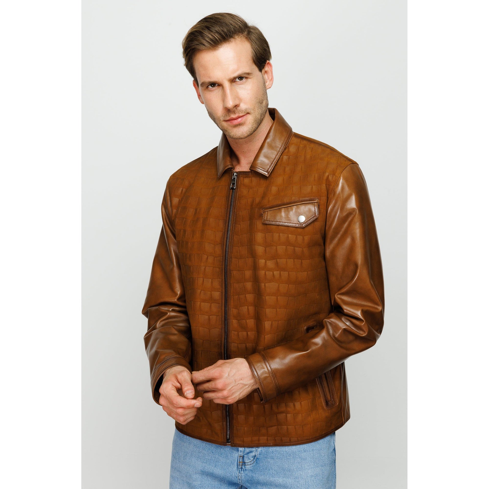 The Emerson Tan Leather Men Jacket