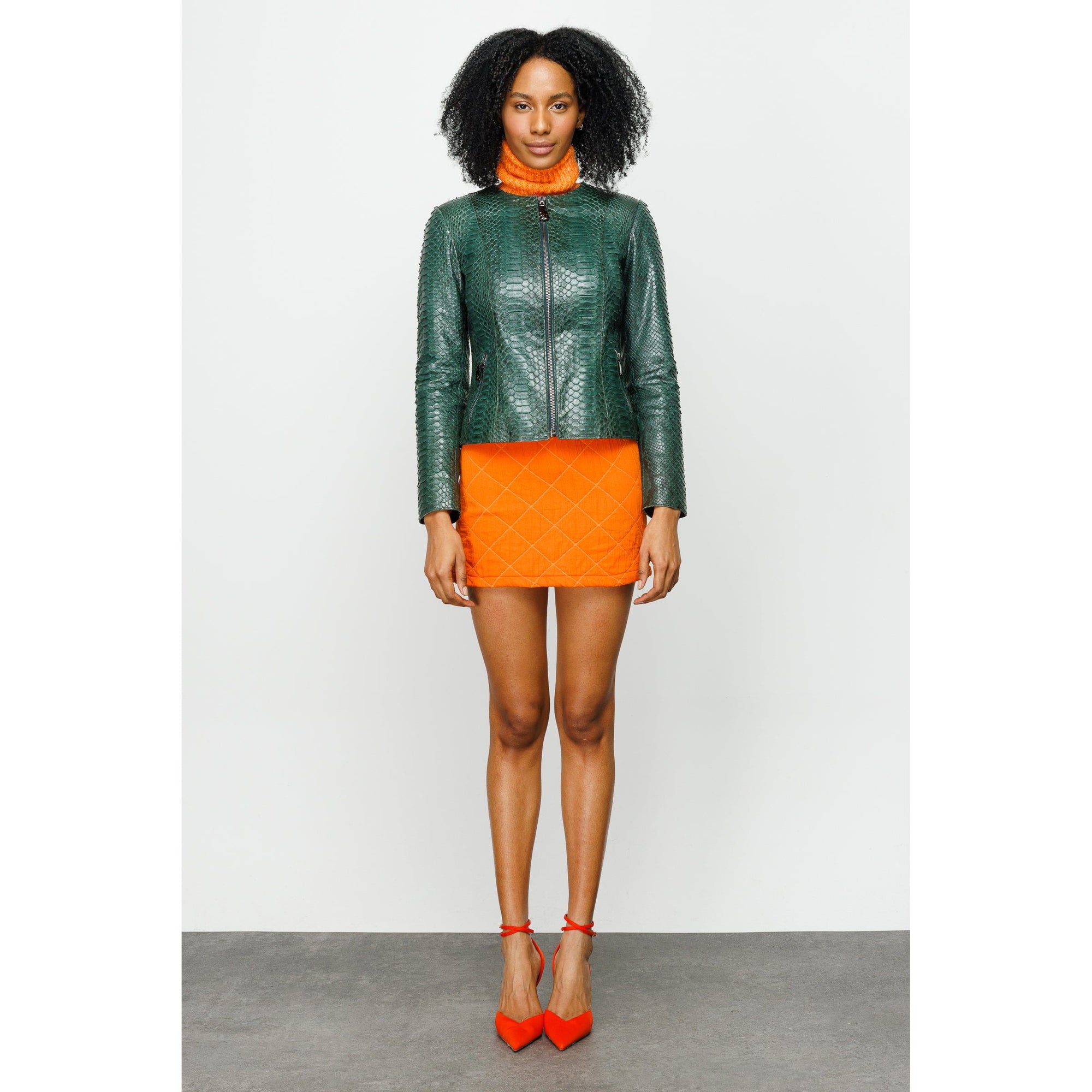 The Pythn Skin Green Leather Women Jacket