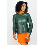 The Mekke Pythn Skin Green Leather Women Jacket