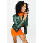 The Mekke Pythn Skin Green Leather Women Jacket
