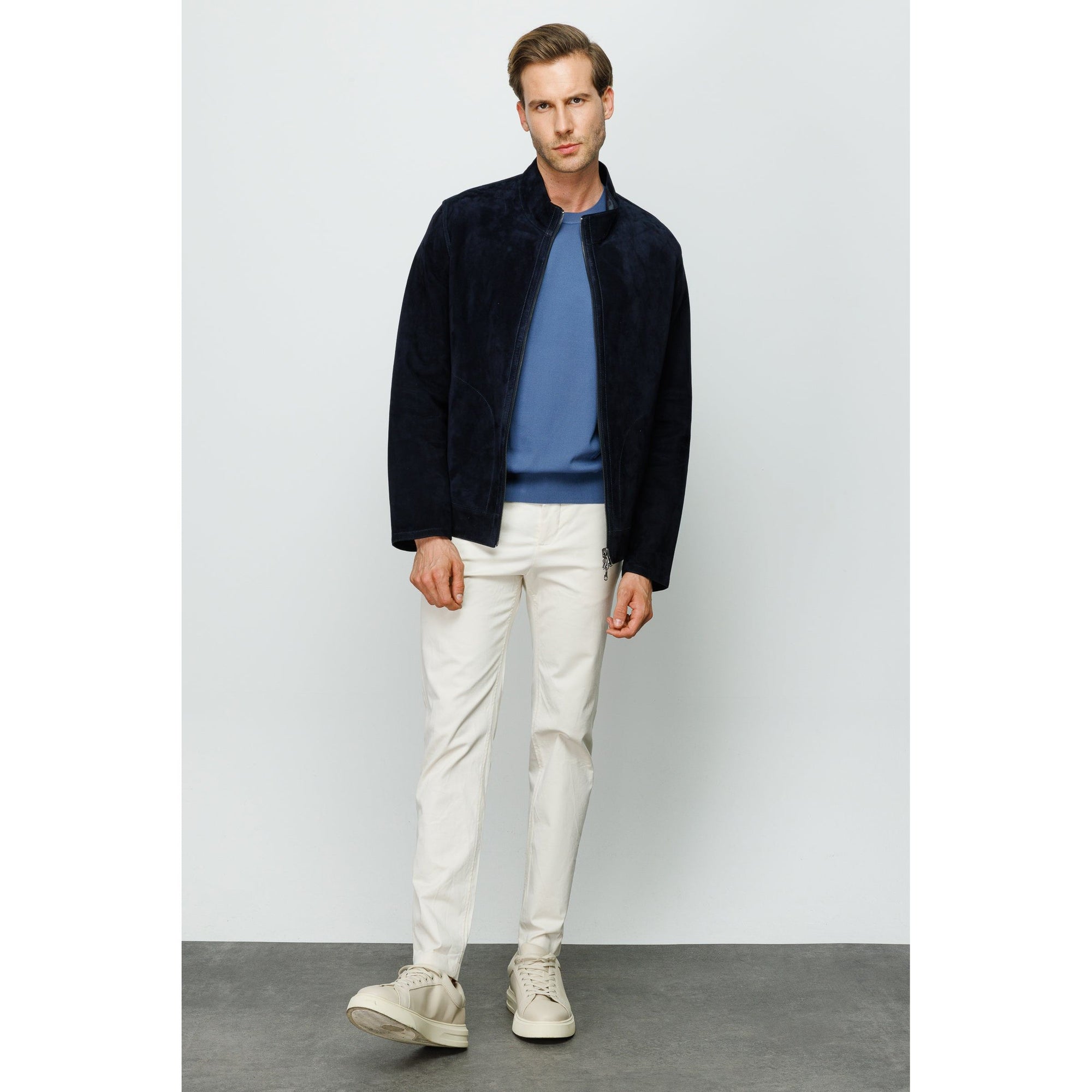 The Alba Navy Leather Men  Jacket