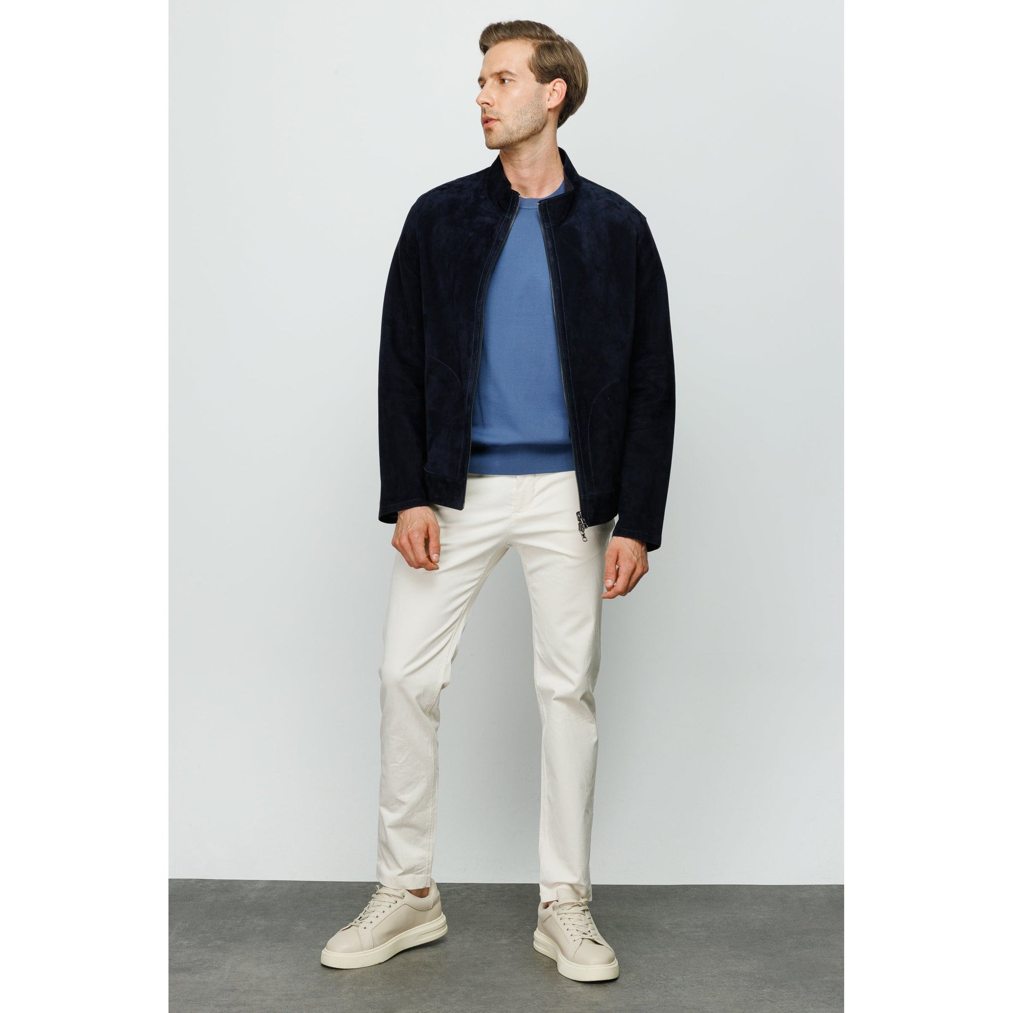 The Alba Navy Leather Men  Jacket