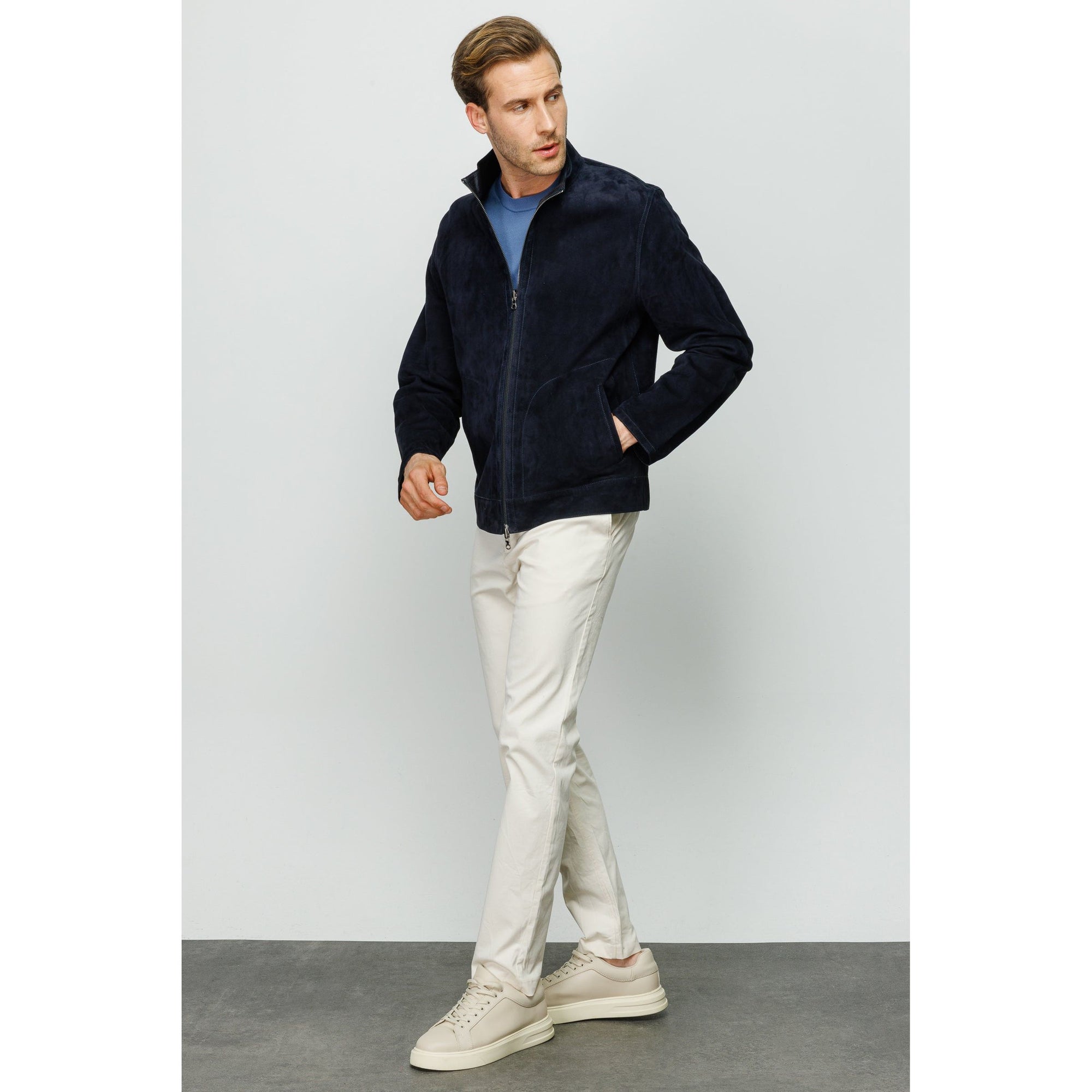 The Alba Navy Leather Men  Jacket