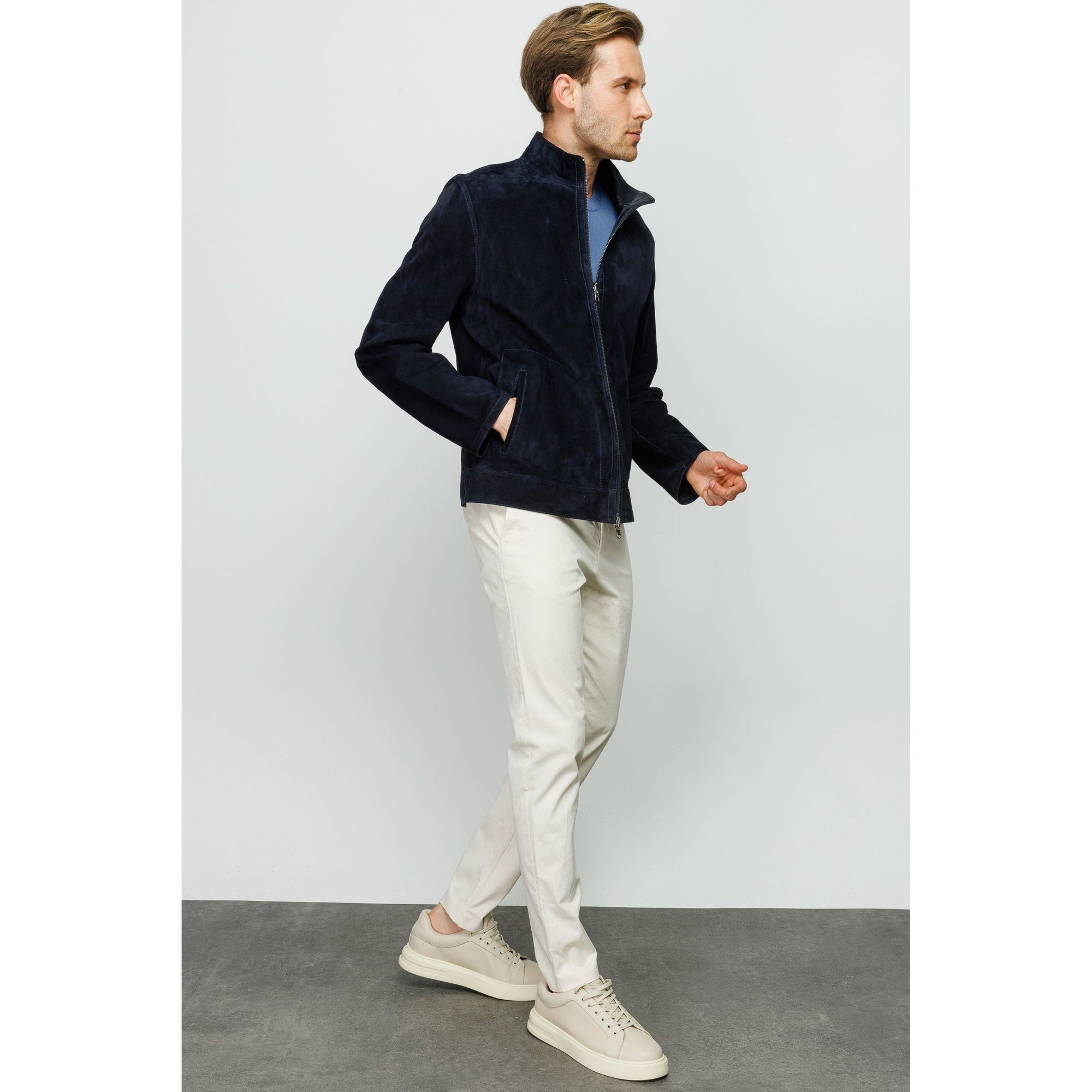 The Alba Navy Leather Men  Jacket