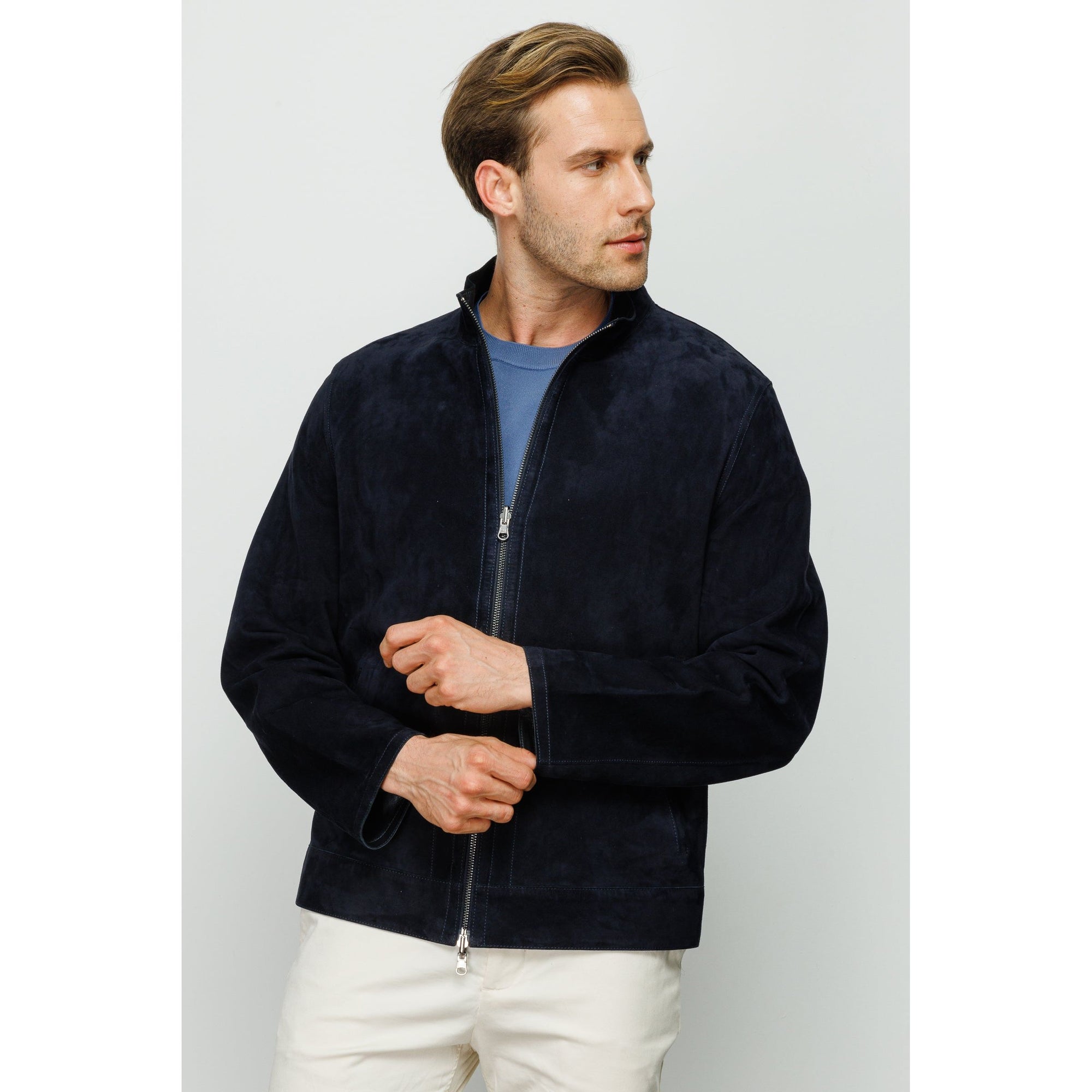 The Alba Navy Leather Men  Jacket