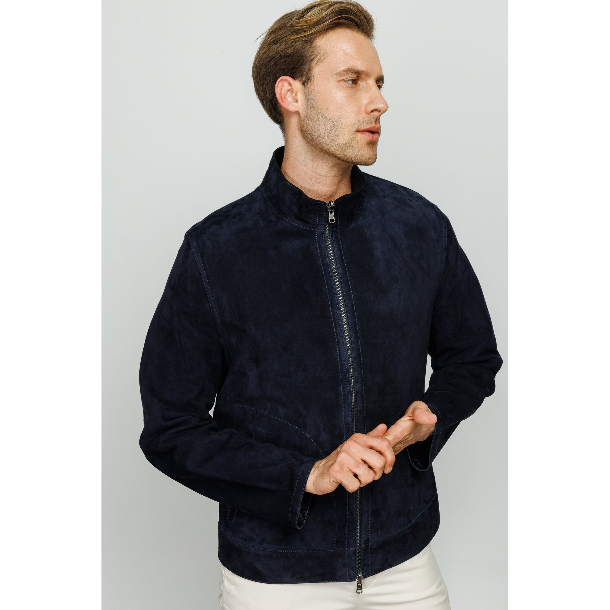 The Alba Navy Leather Men  Jacket