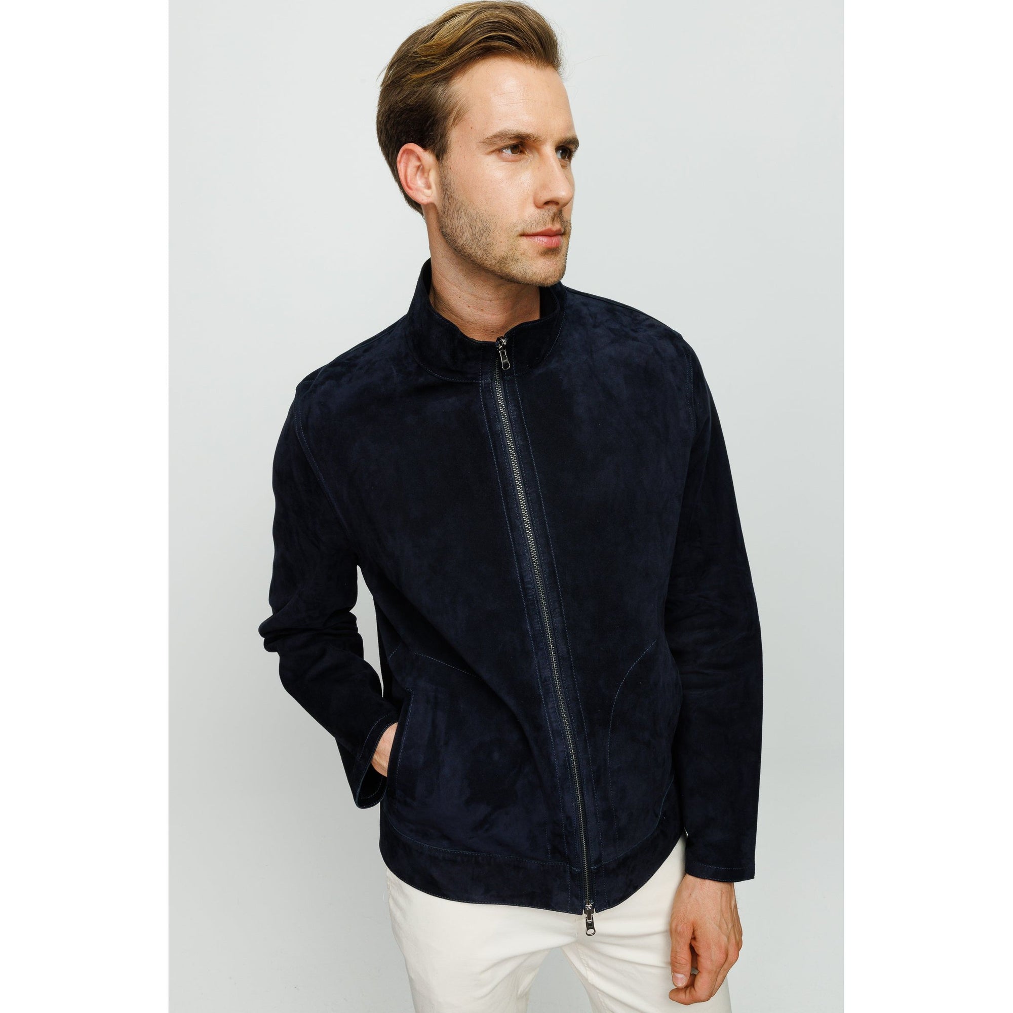 The Alba Navy Leather Men  Jacket