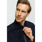 The Alba Navy Leather Men  Jacket