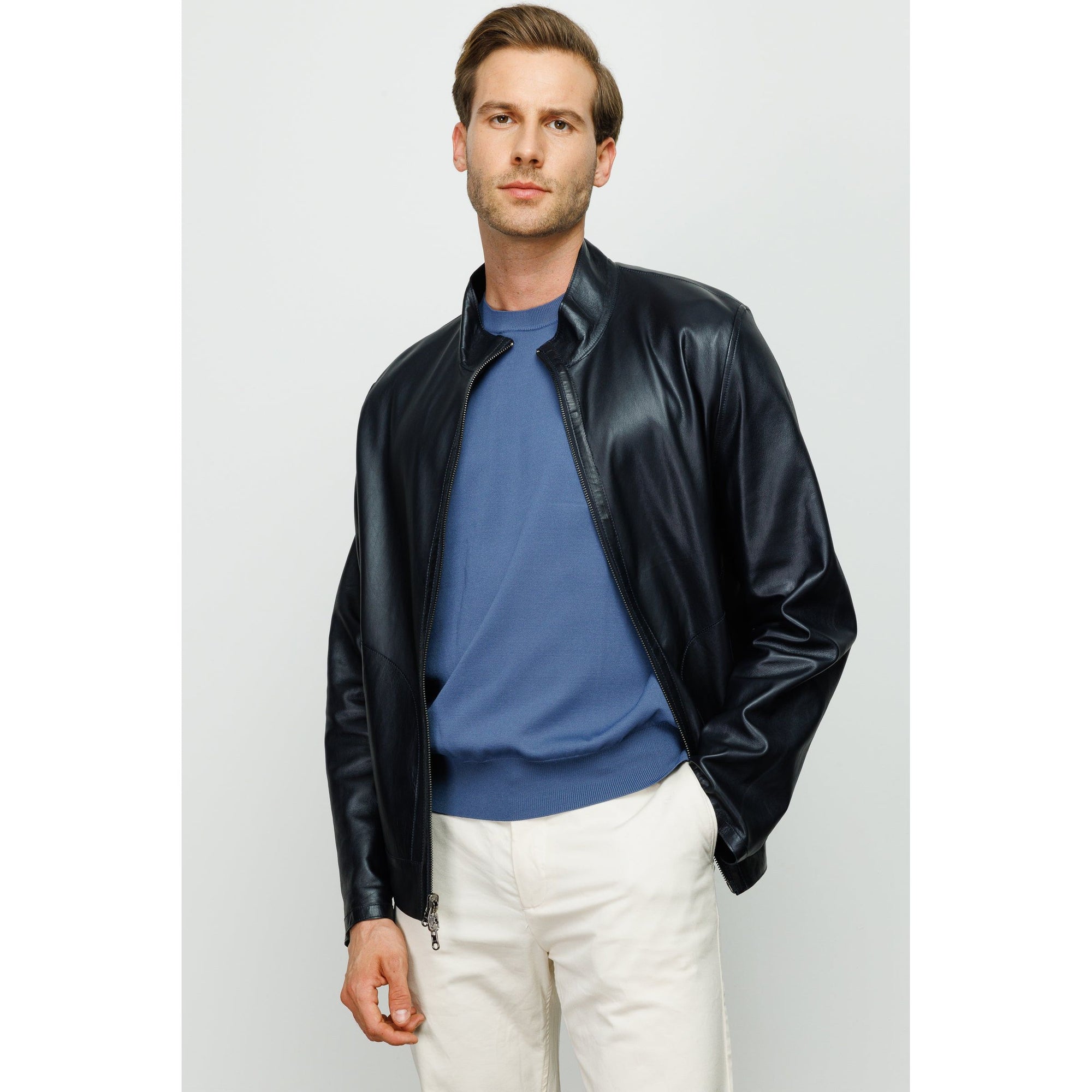 Vinci The Del Rio Dark Blue Leather Men Jacket