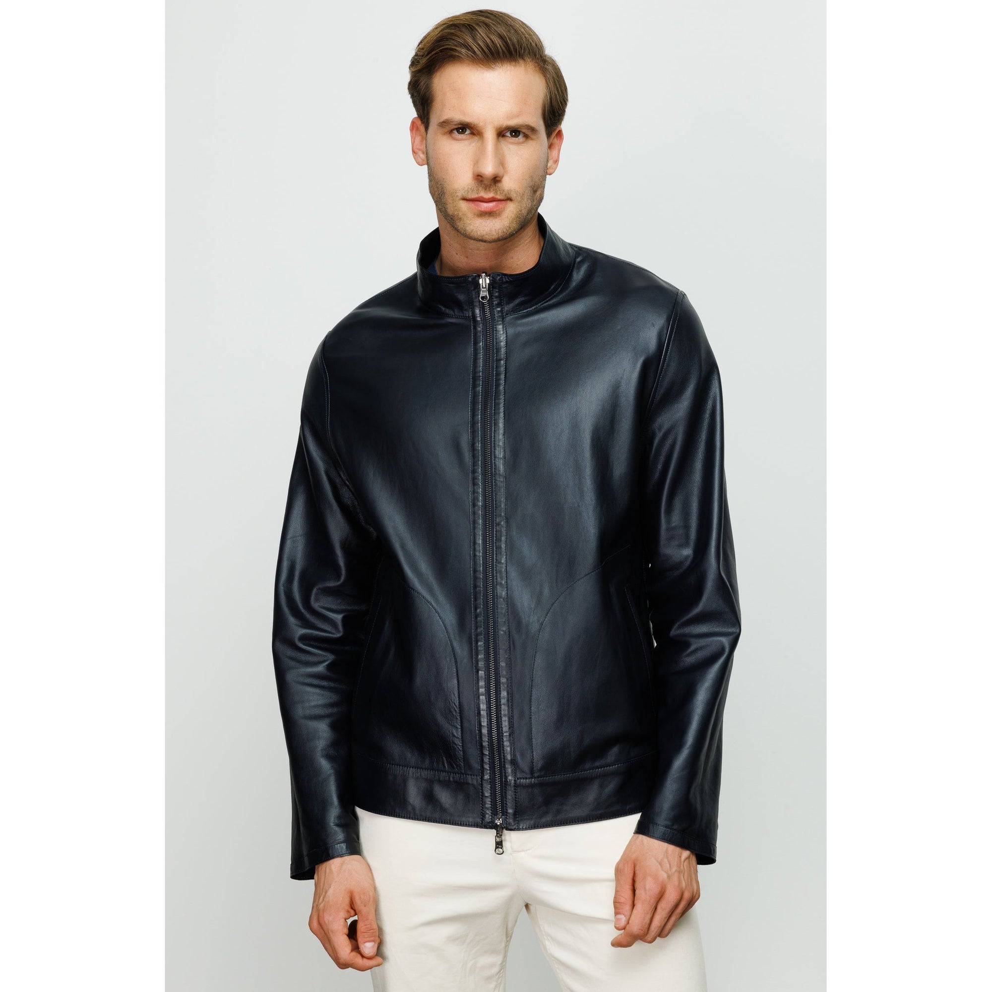 Vinci The Del Rio Dark Blue Leather Men Jacket