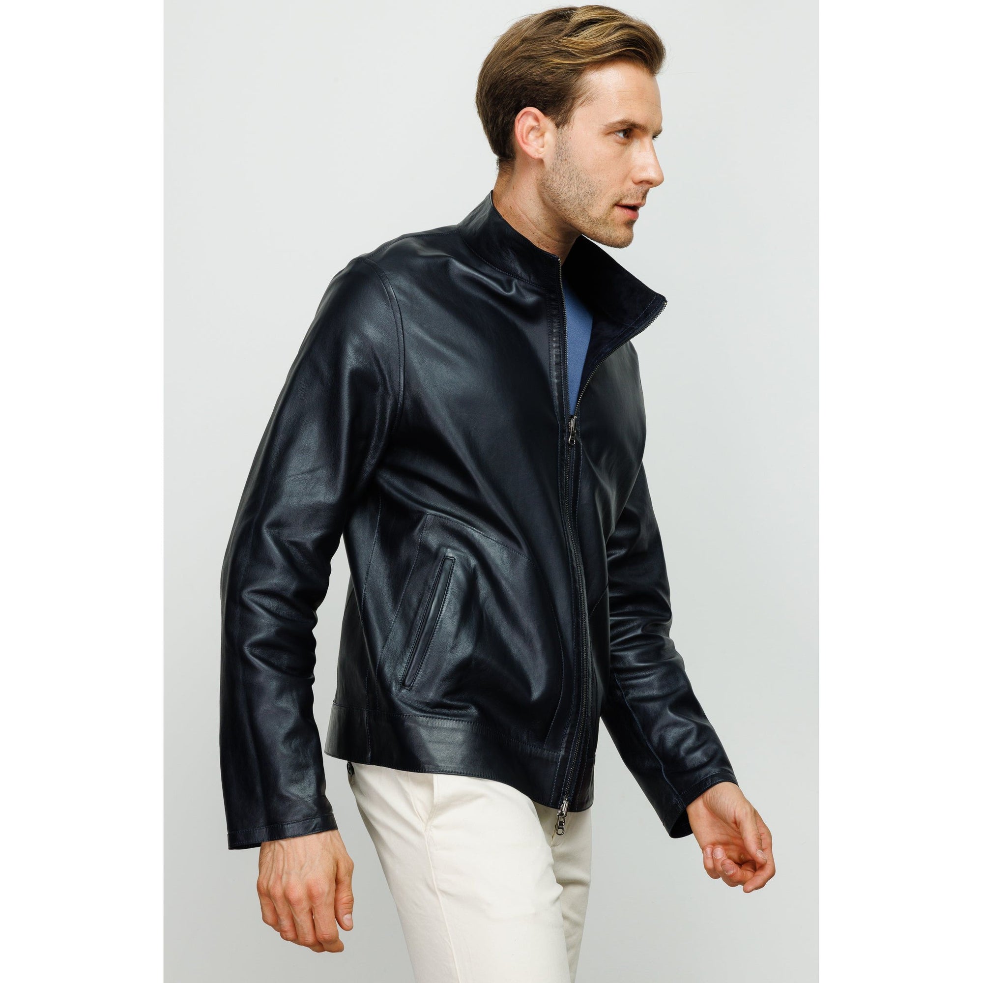 Vinci The Del Rio Dark Blue Leather Men Jacket