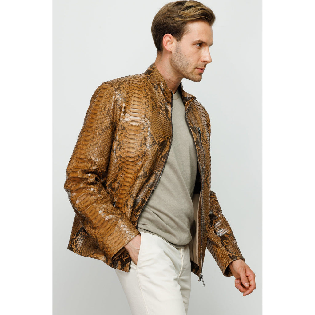 Vinci The Boss Snake Tan Leather Men Jacket