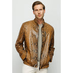 Vinci The Boss Snake Tan Leather Men Jacket