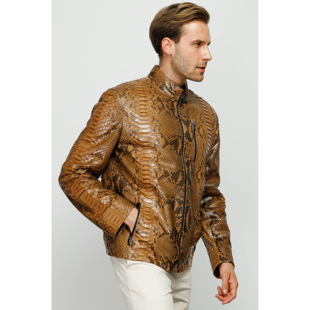 Vinci The Boss Snake Tan Leather Men Jacket