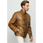 Vinci The Boss Snake Tan Leather Men Jacket