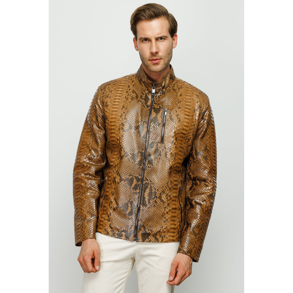Vinci The Boss Snake Tan Leather Men Jacket