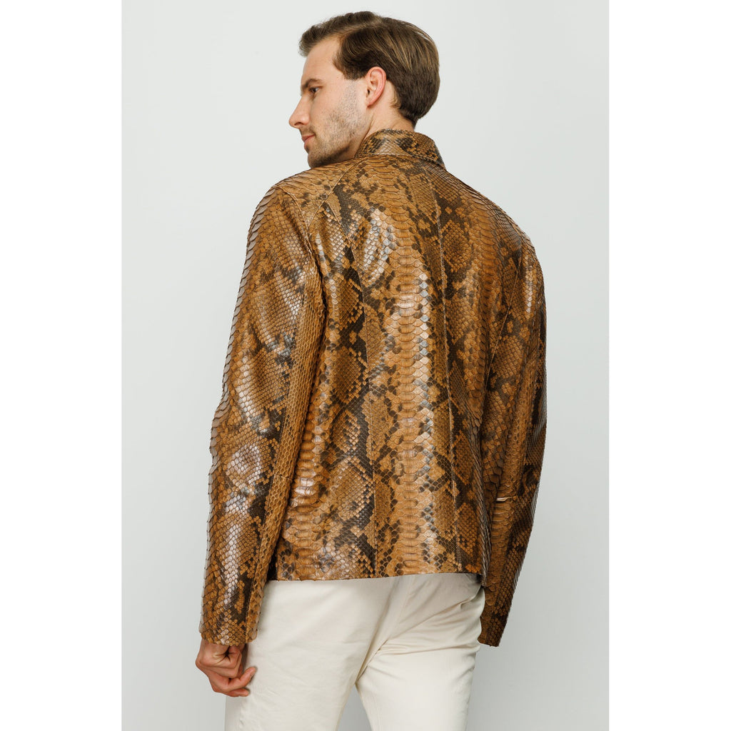 Vinci The Boss Snake Tan Leather Men Jacket