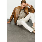 Vinci The Boss Snake Tan Leather Men Jacket