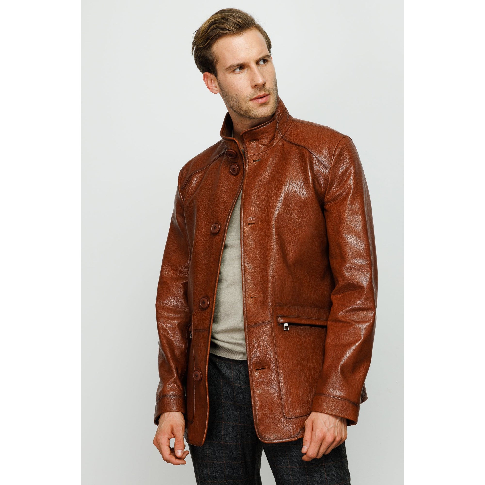 Vinci The Barclay Brown Leather Men Jacket