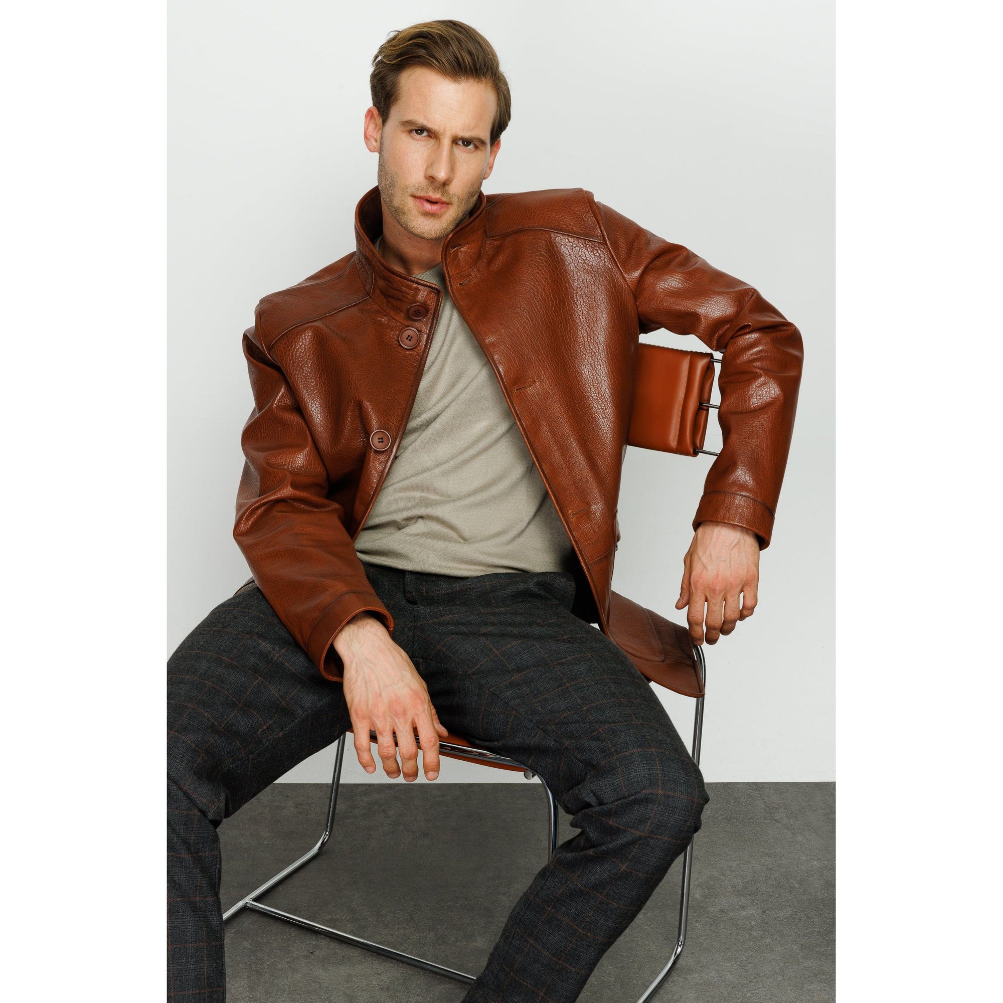Vinci The Barclay Brown Leather Men Jacket