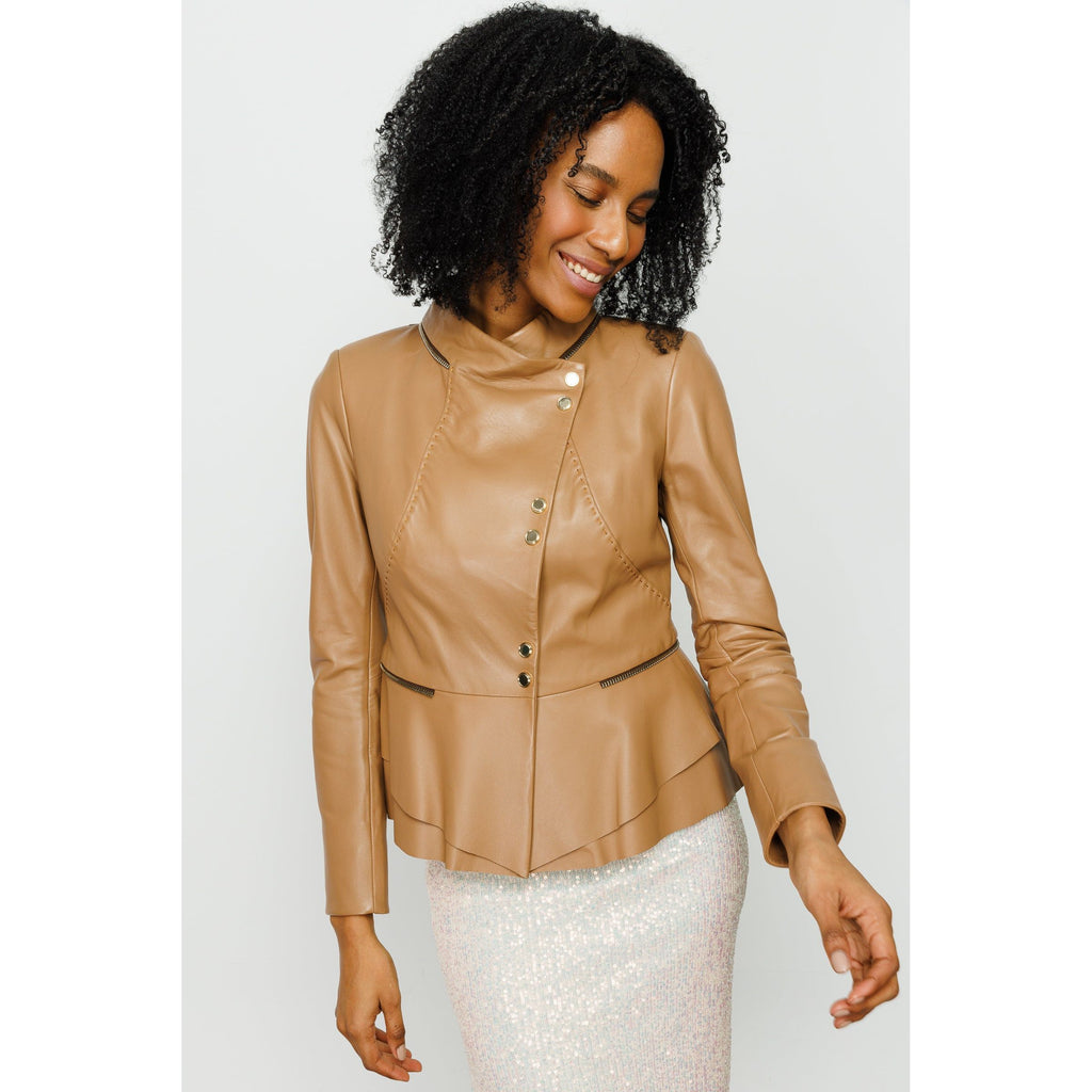 The Olmetti Tan Leather Women Jacket
