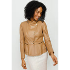 The Olmetti Tan Leather Women Jacket