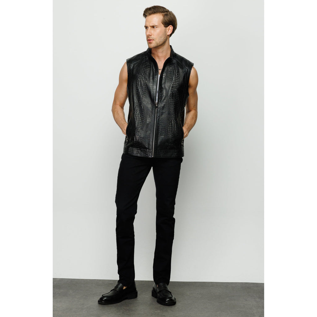 The Veyo Black Leathern Vest Men Jacket