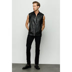 The Veyo Black Leathern Vest Men Jacket