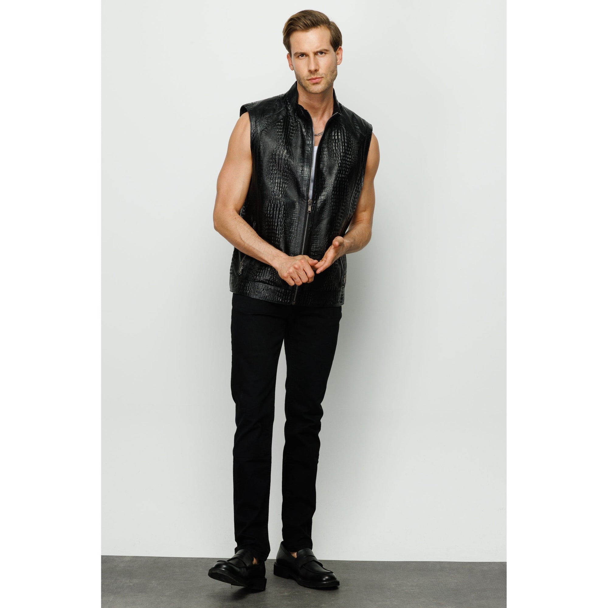 The Veyo Black Leathern Vest Men Jacket