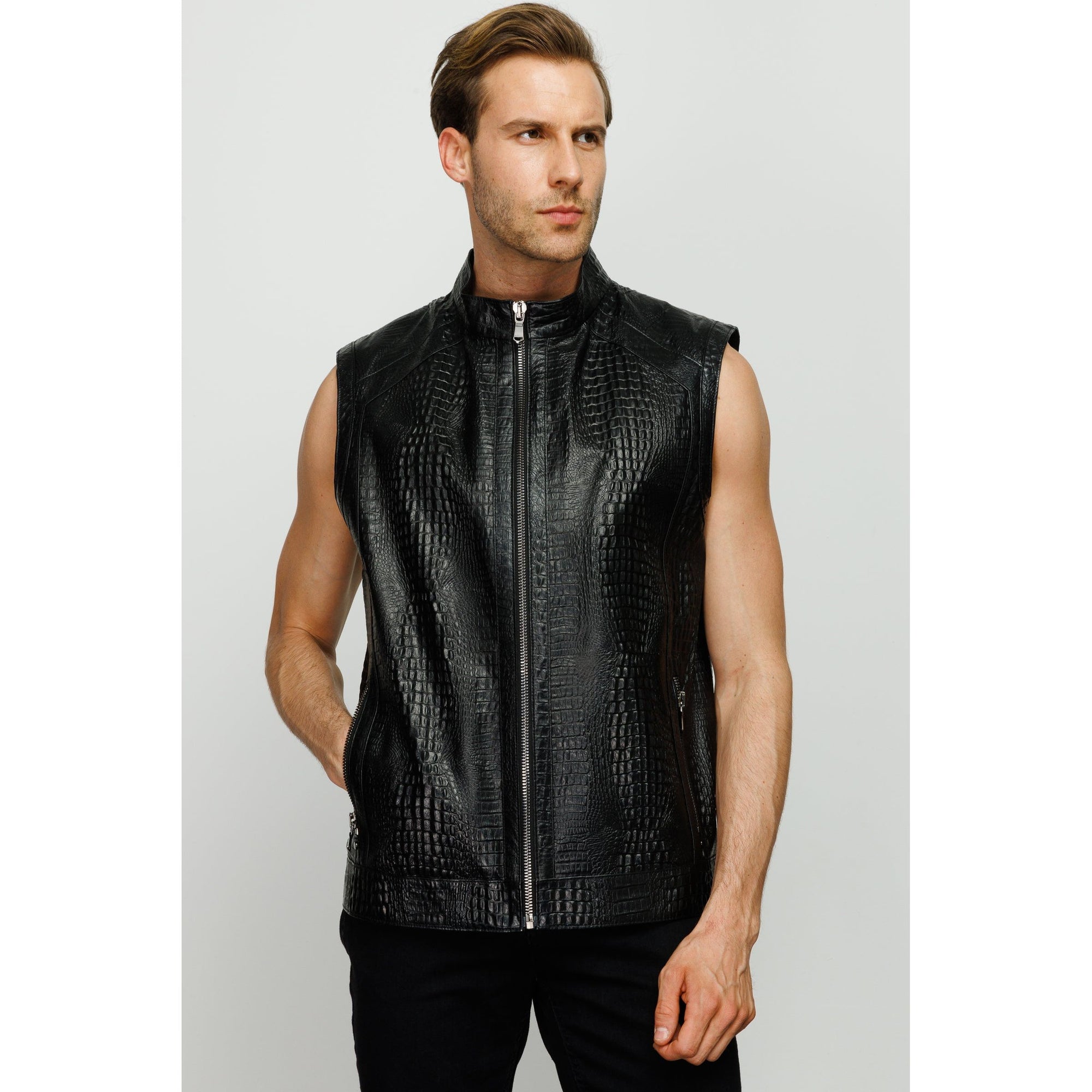 The Veyo Black Leathern Vest Men Jacket