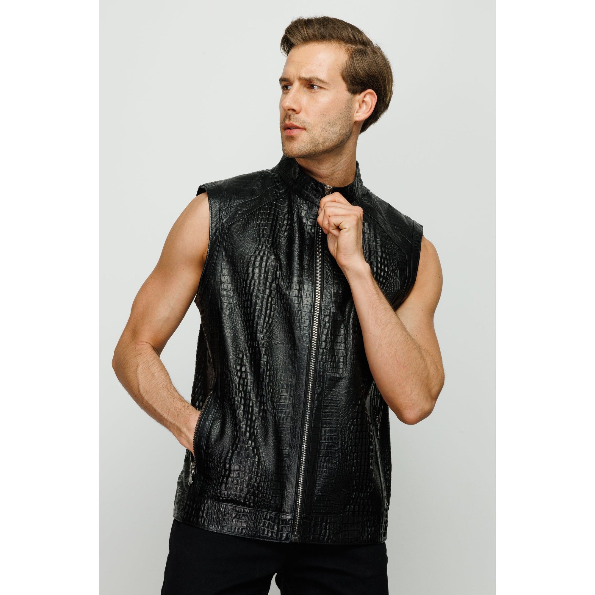 The Veyo Black Leathern Vest Men Jacket
