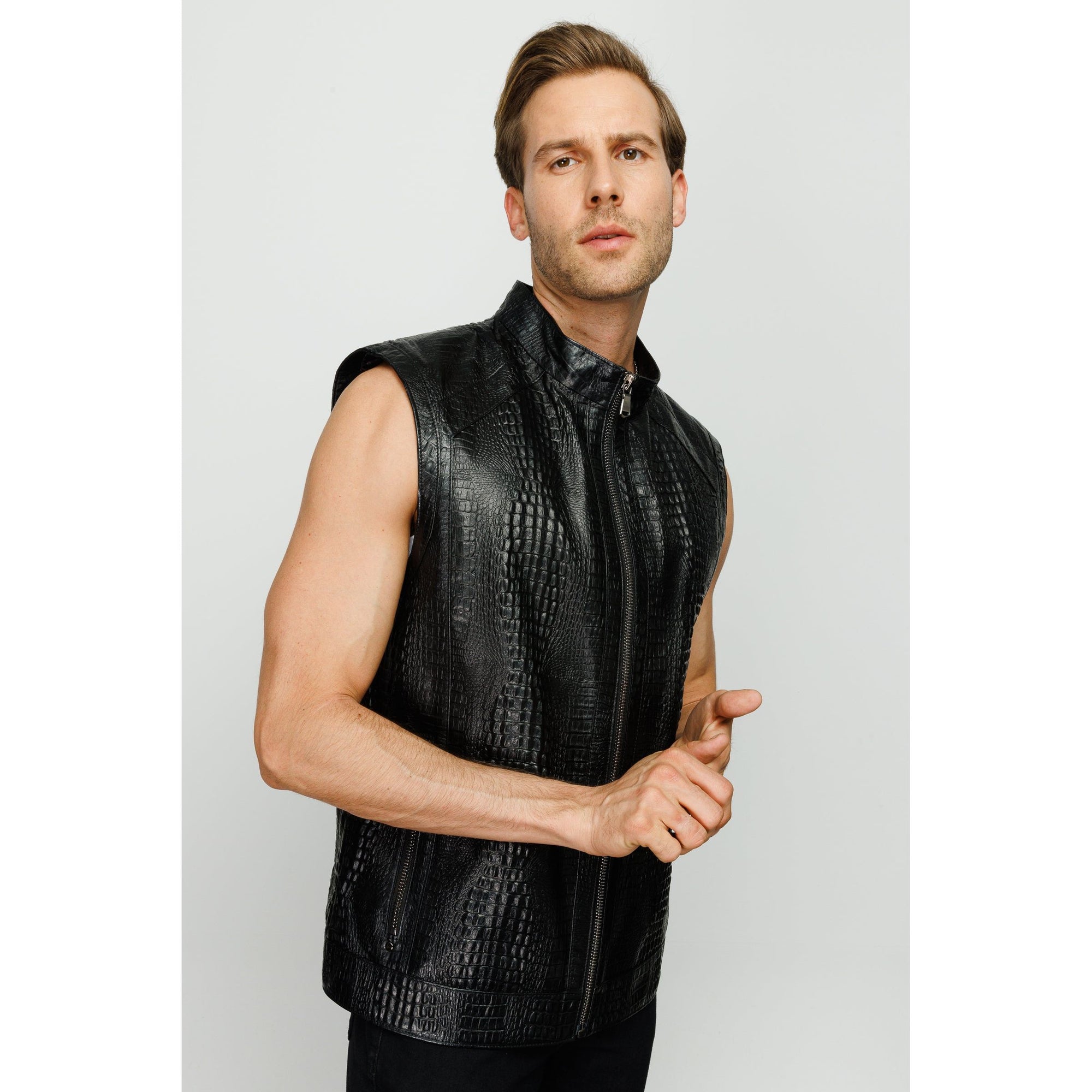 The Veyo Black Leathern Vest Men Jacket