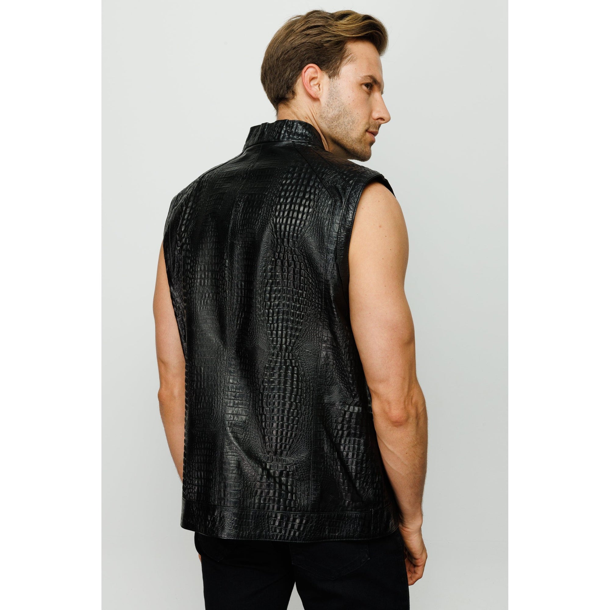 The Veyo Black Leathern Vest Men Jacket