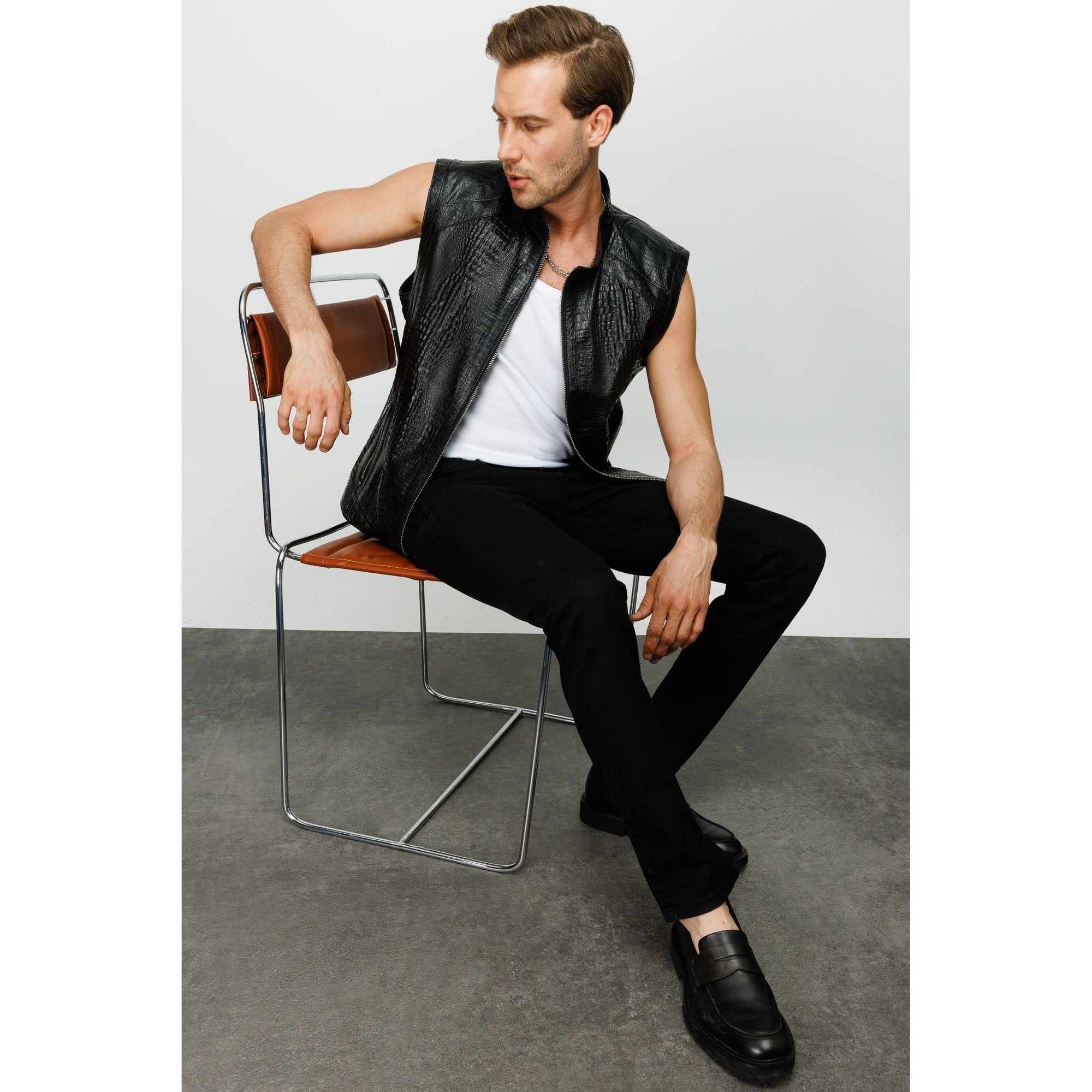 The Veyo Black Leathern Vest Men Jacket
