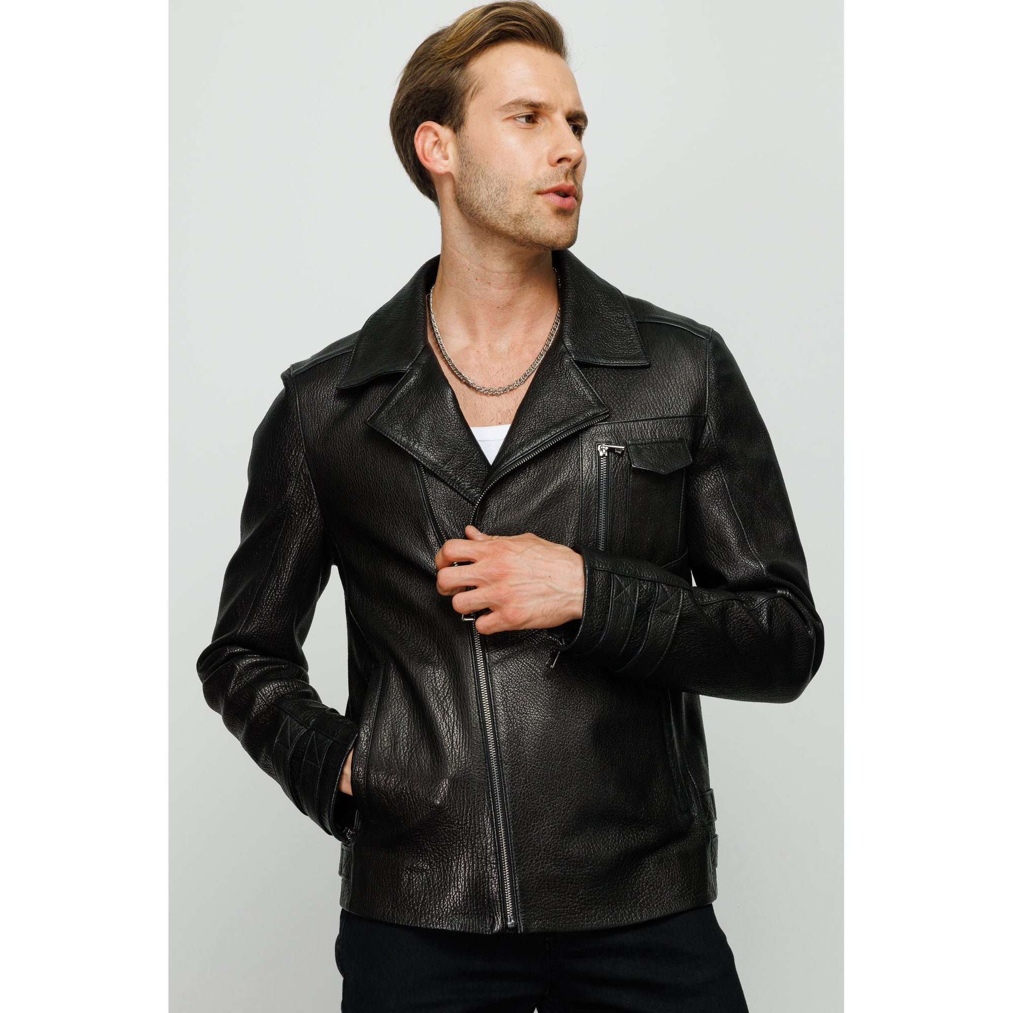 Vinci The Monola Black Leather Men Jacket