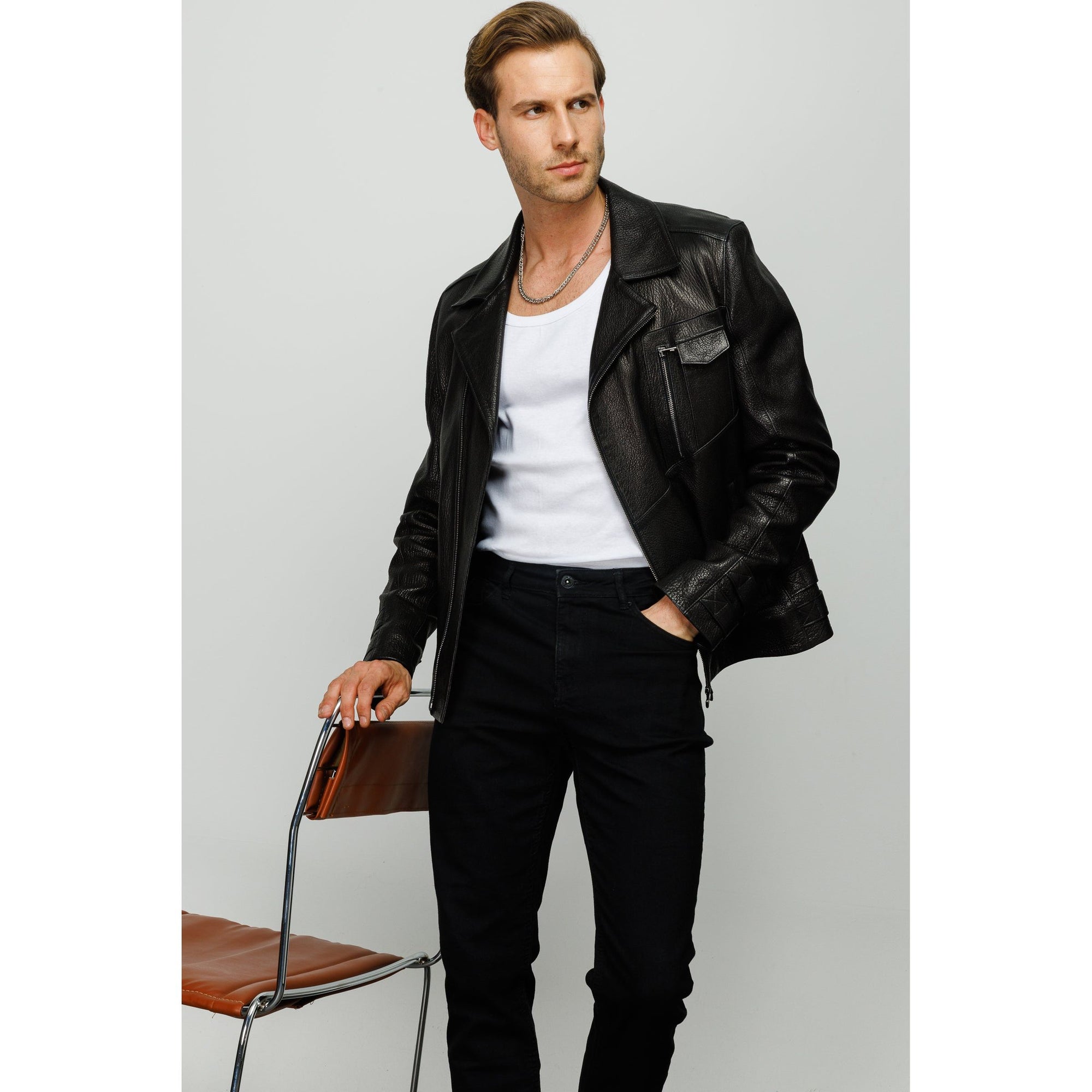 Vinci The Monola Black Leather Men Jacket