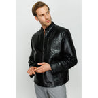 Vinci The-Boss Snake Black Leather Men Jacket