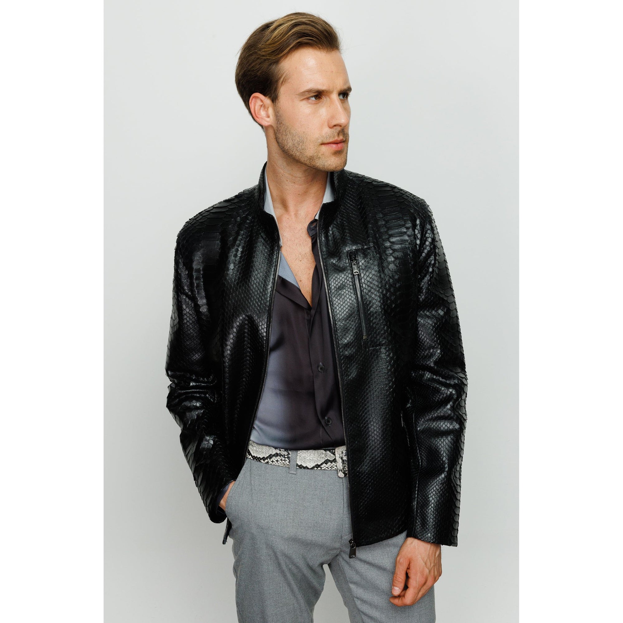 Vinci The-Boss Snake Black Leather Men Jacket