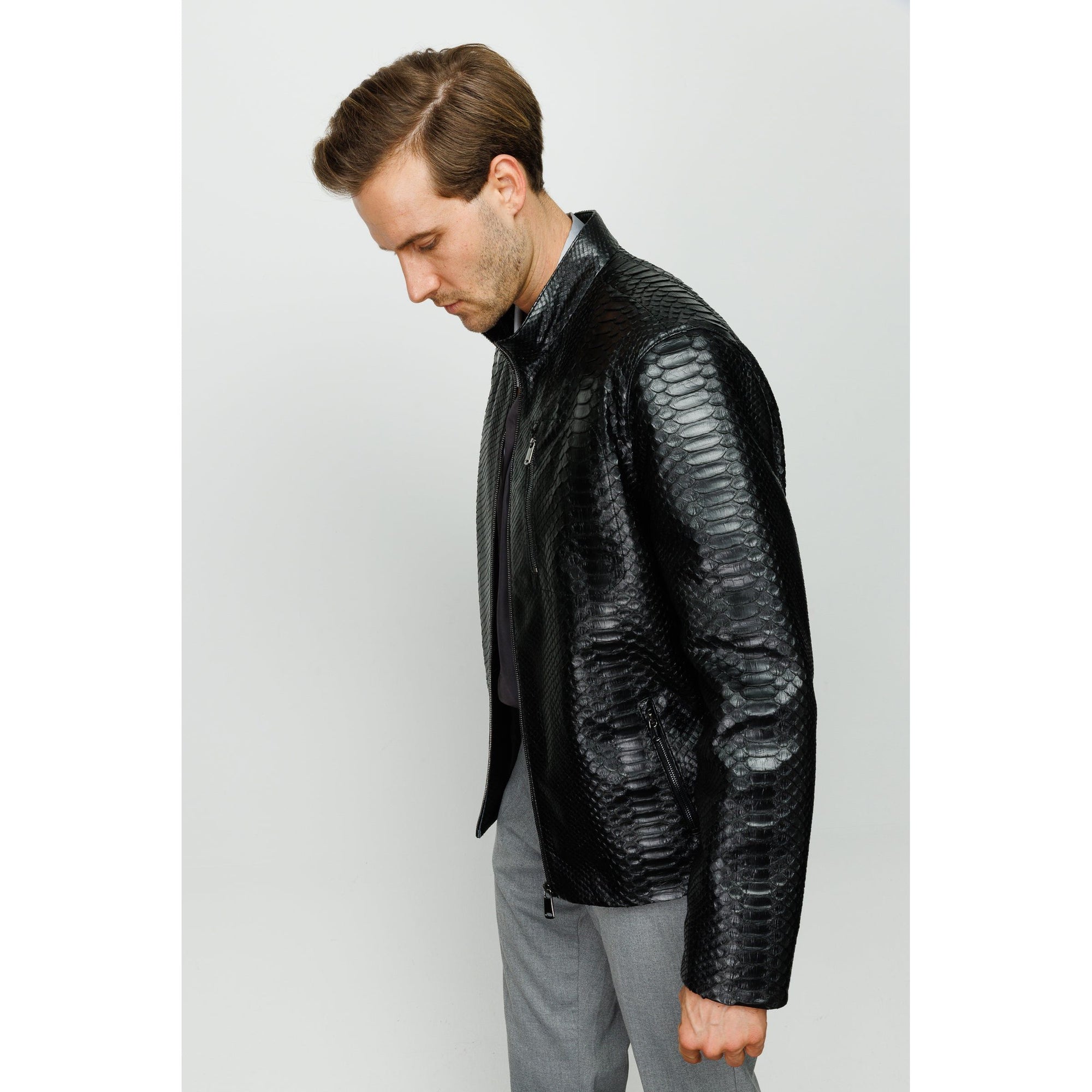 Vinci The-Boss Snake Black Leather Men Jacket