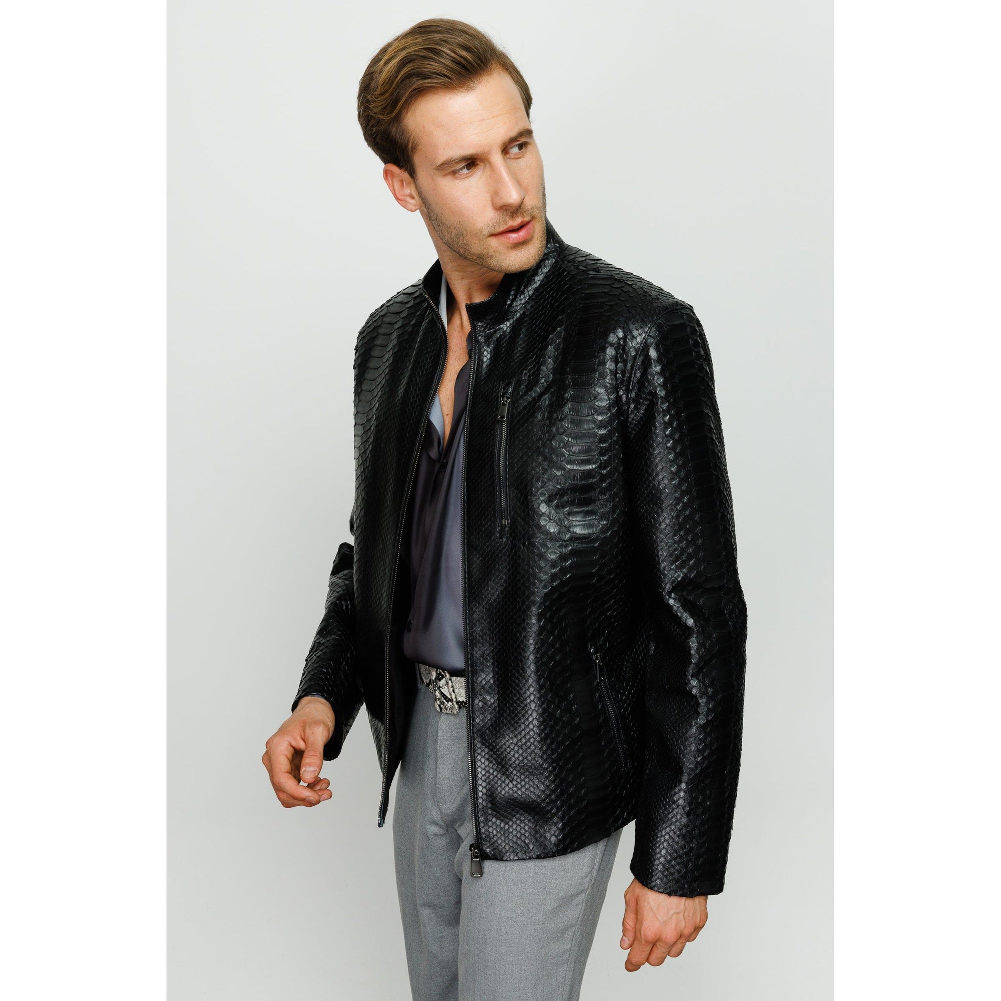 Vinci The-Boss Snake Black Leather Men Jacket