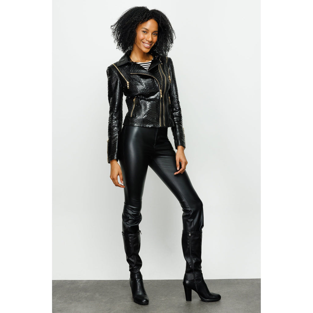 The Queen Pythn Skin Black Leather Women Jacket