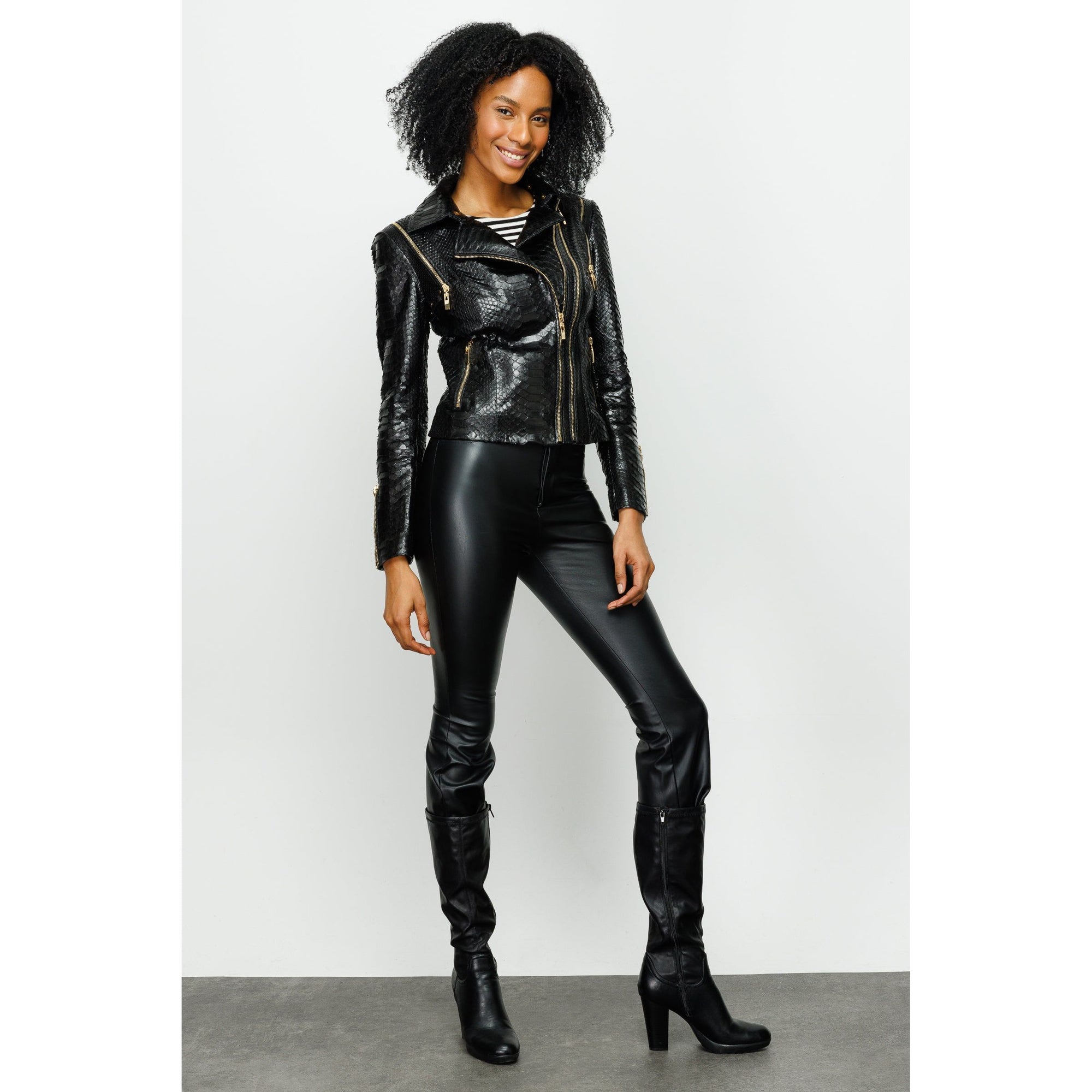The Queen Pythn Skin Black Leather Women Jacket