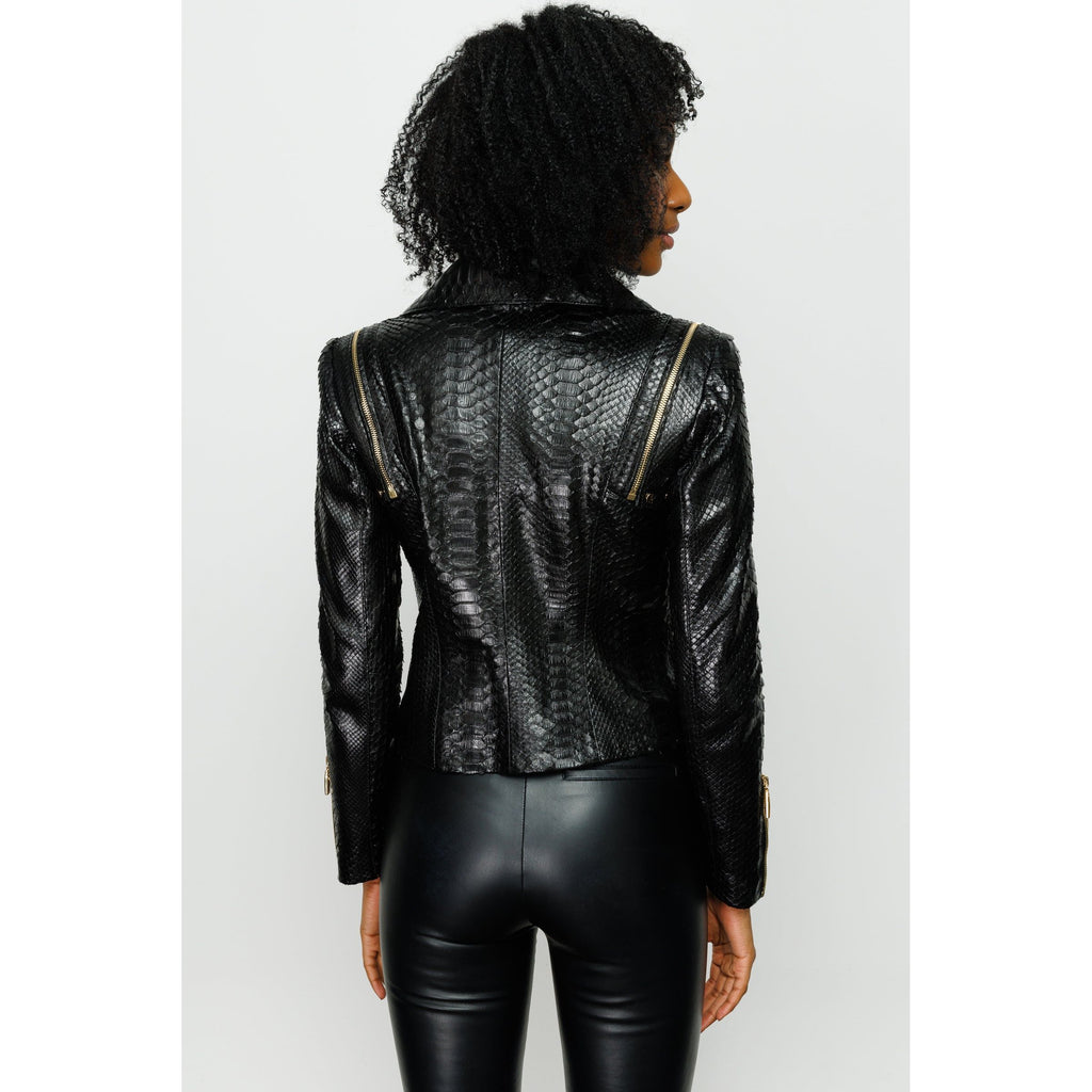 The Queen Pythn Skin Black Leather Women Jacket