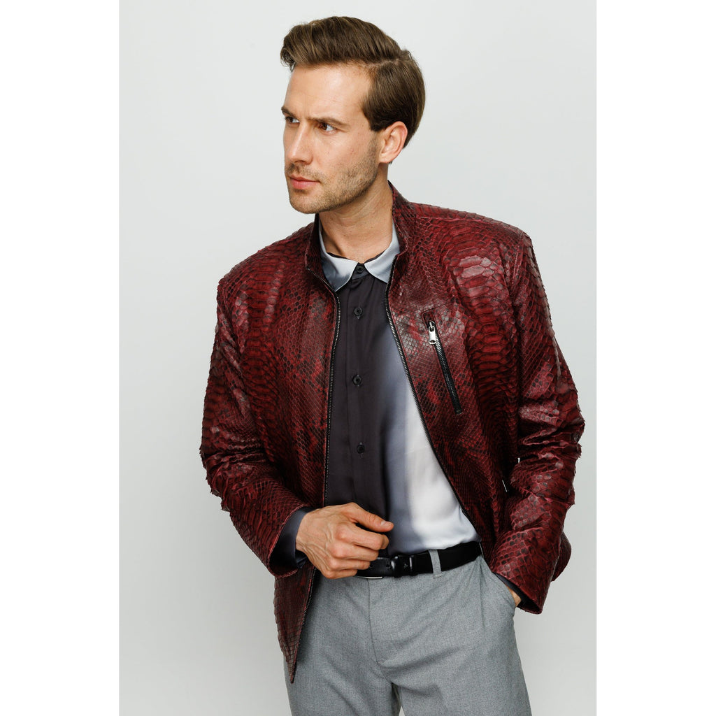 Vinci The-Boss Snake  Burgundy Leather Men Jacket