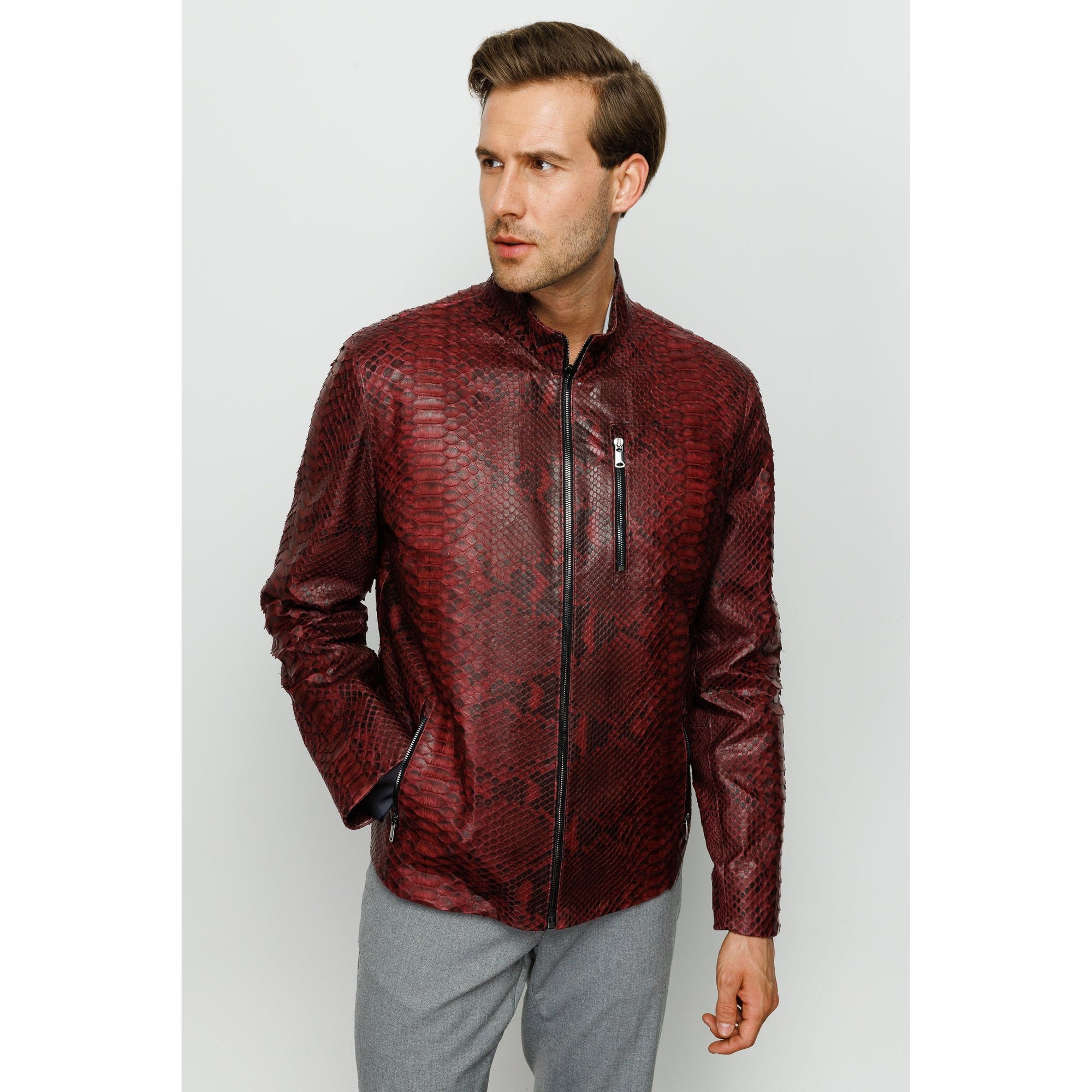 Vinci The-Boss Snake  Burgundy Leather Men Jacket