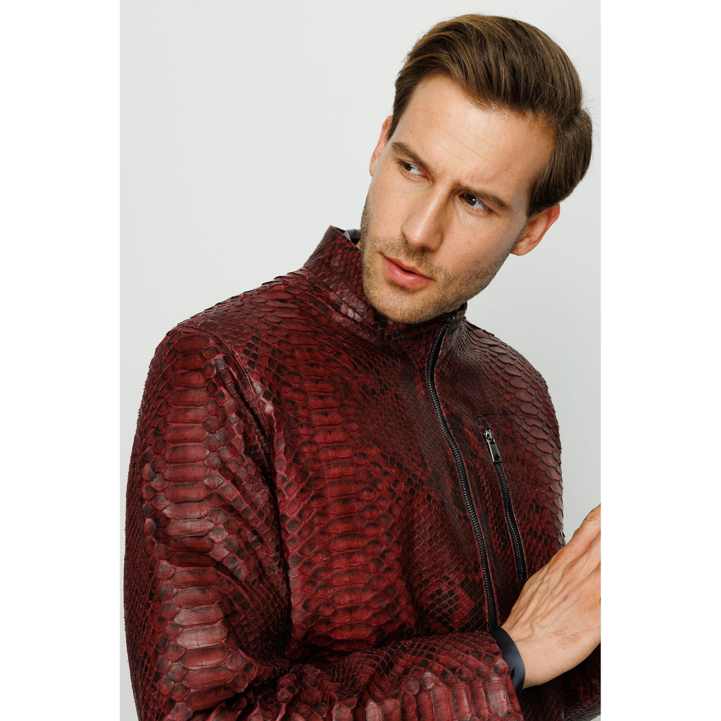 Vinci The-Boss Snake  Burgundy Leather Men Jacket