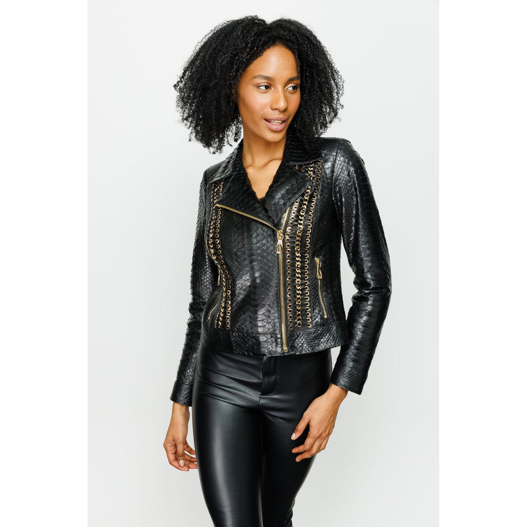 The Nayro Snake Black Leather Women Jacket