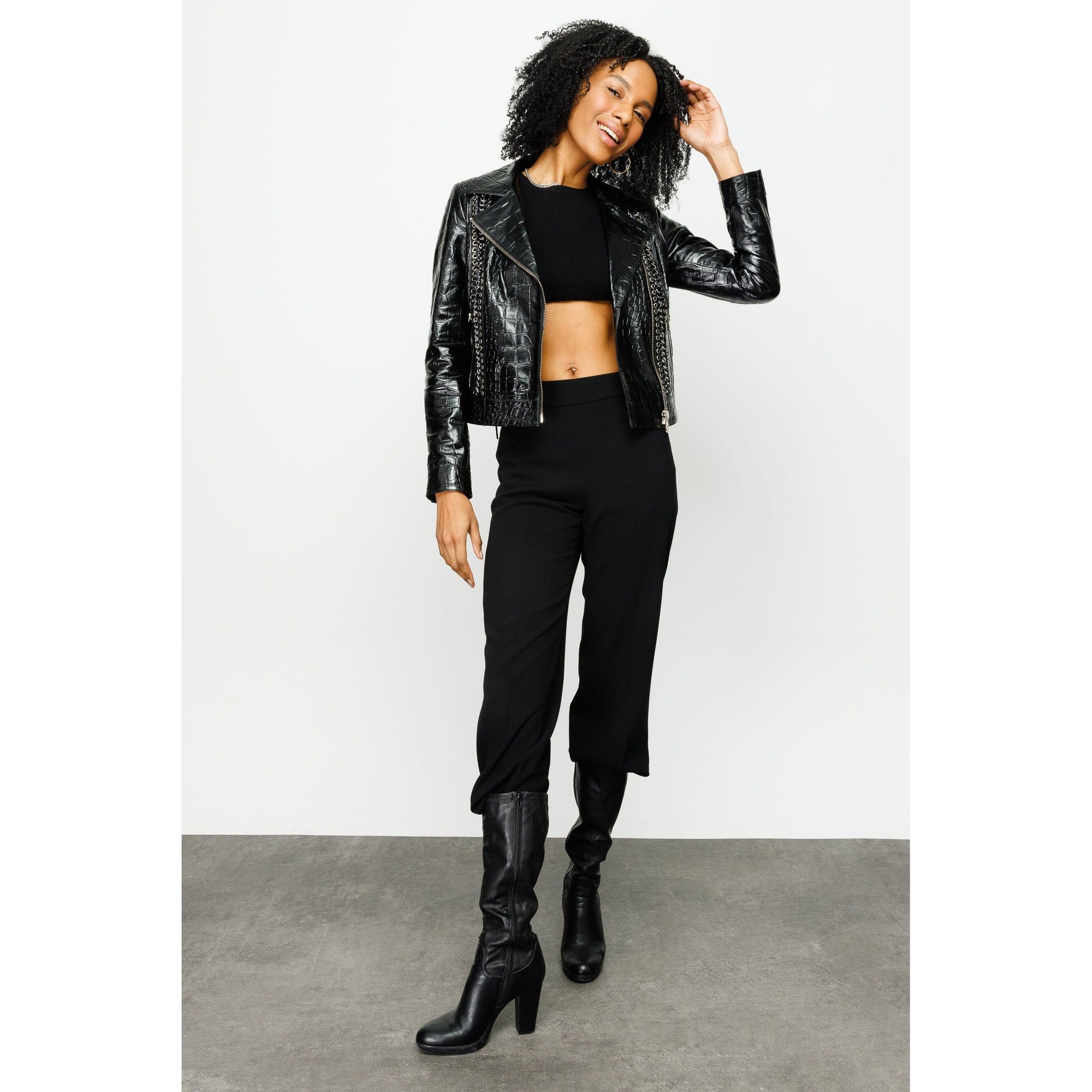 The Lante Black Leather Women Jacket